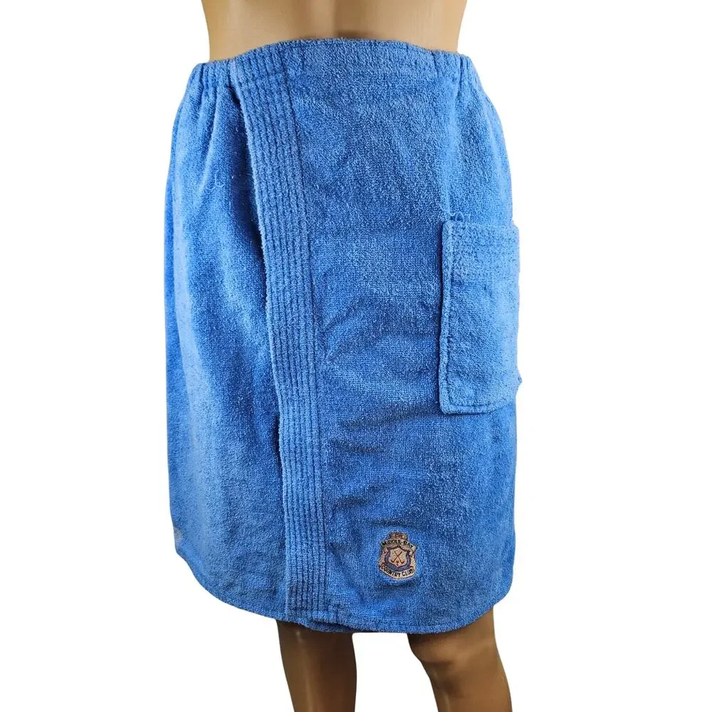 1960s Blue Terry Cloth Sea Island Loungewear Sauna Bathrobe Towel Wrap Size OS - Picture 2 of 9